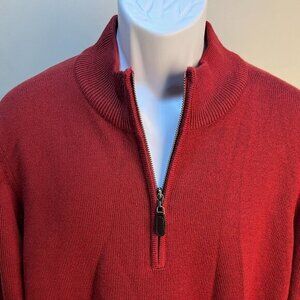 L.L. Bean Men's solid red 100% Merino Wool l/s 1/2 zip Sweater pullover Large L